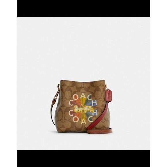 Coach C6835 Mini Town Bucket Bag Signature Canvas w/ Radial Rainbow Khaki $298 - Picture 9 of 11